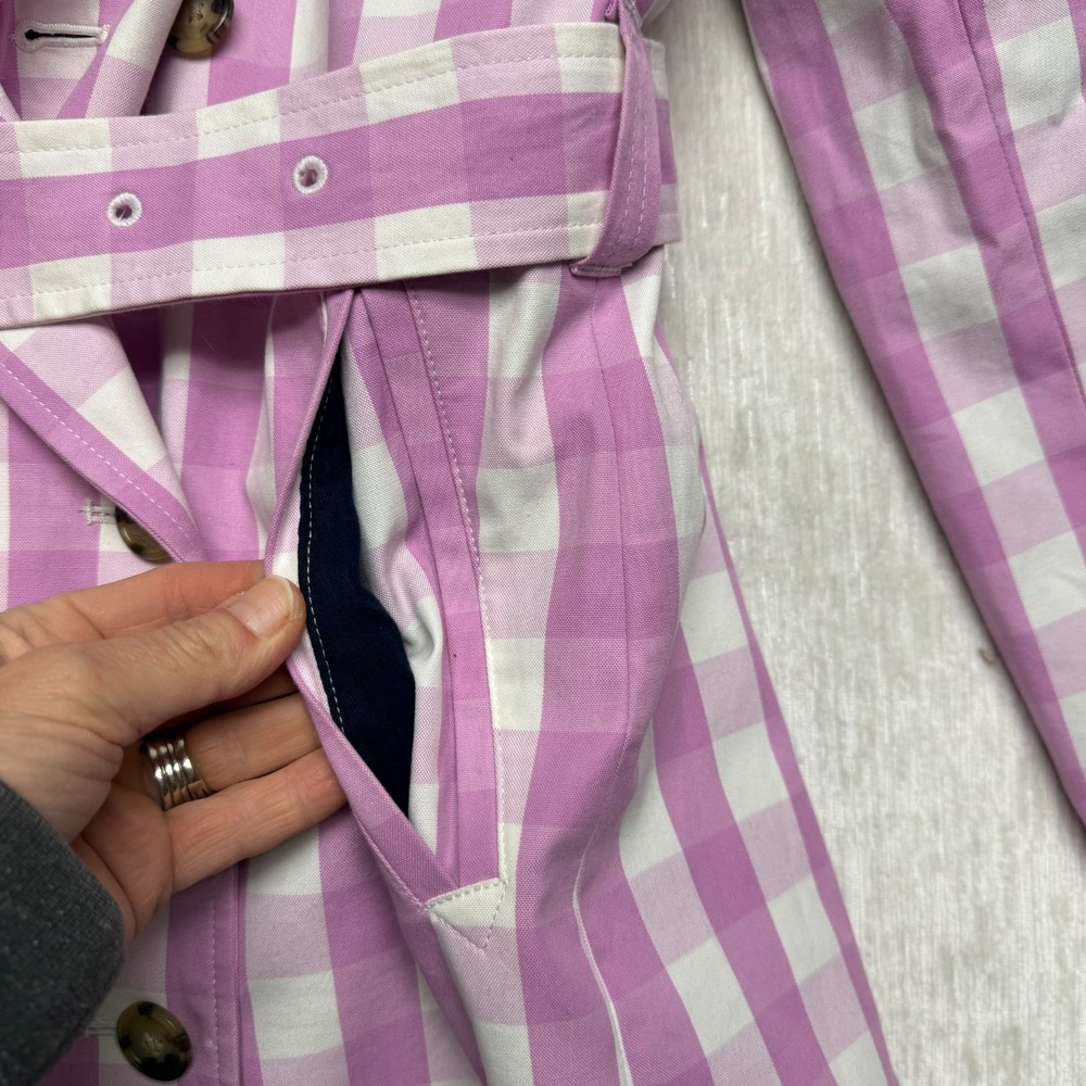 J.Crew Icon Trench Coat Womens 4 Lilac White Gingham Plaid Flirty Cute Party - Picture 11 of 16